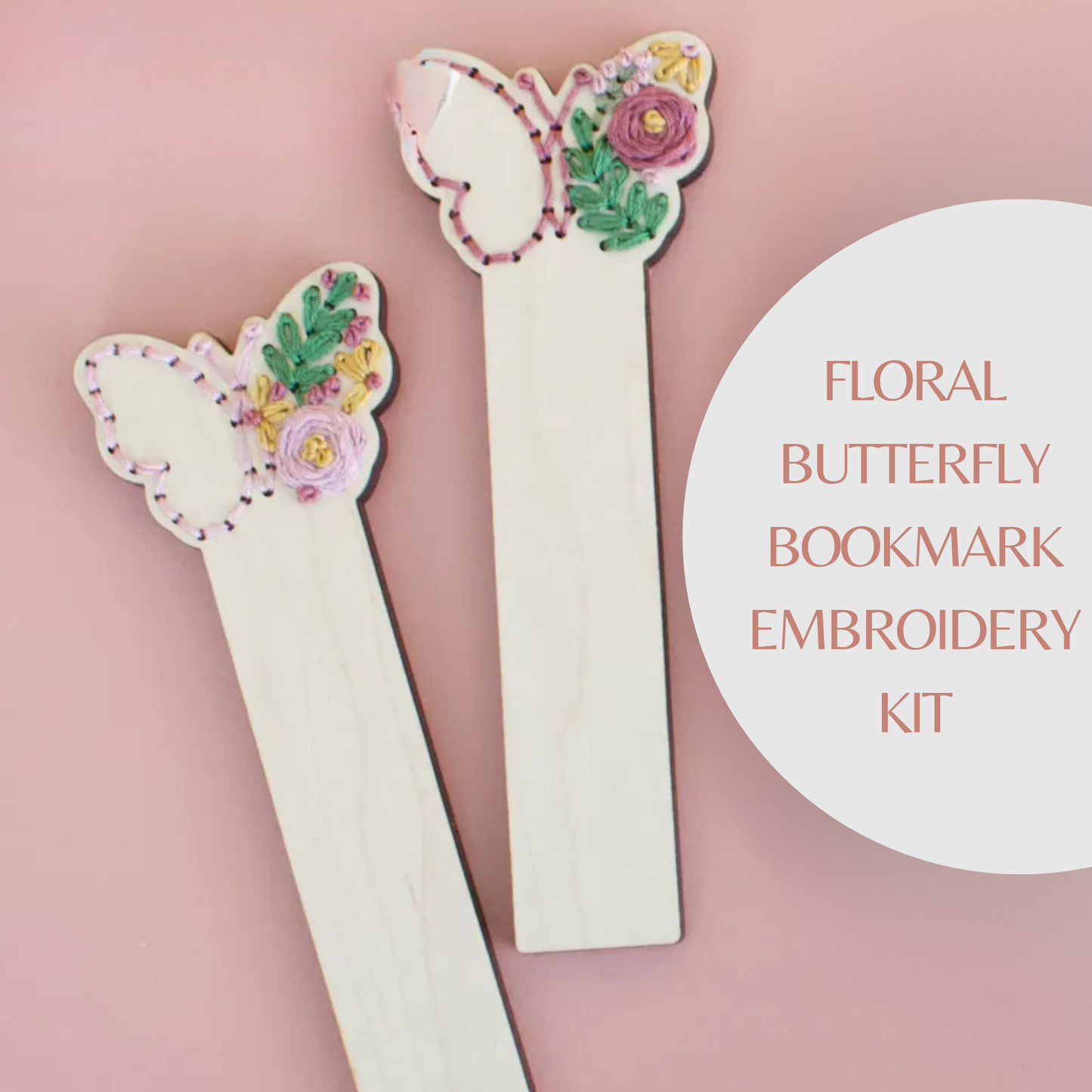 Set of 2 Floral Butterfly Bookmarks DIY Embroidery Kit