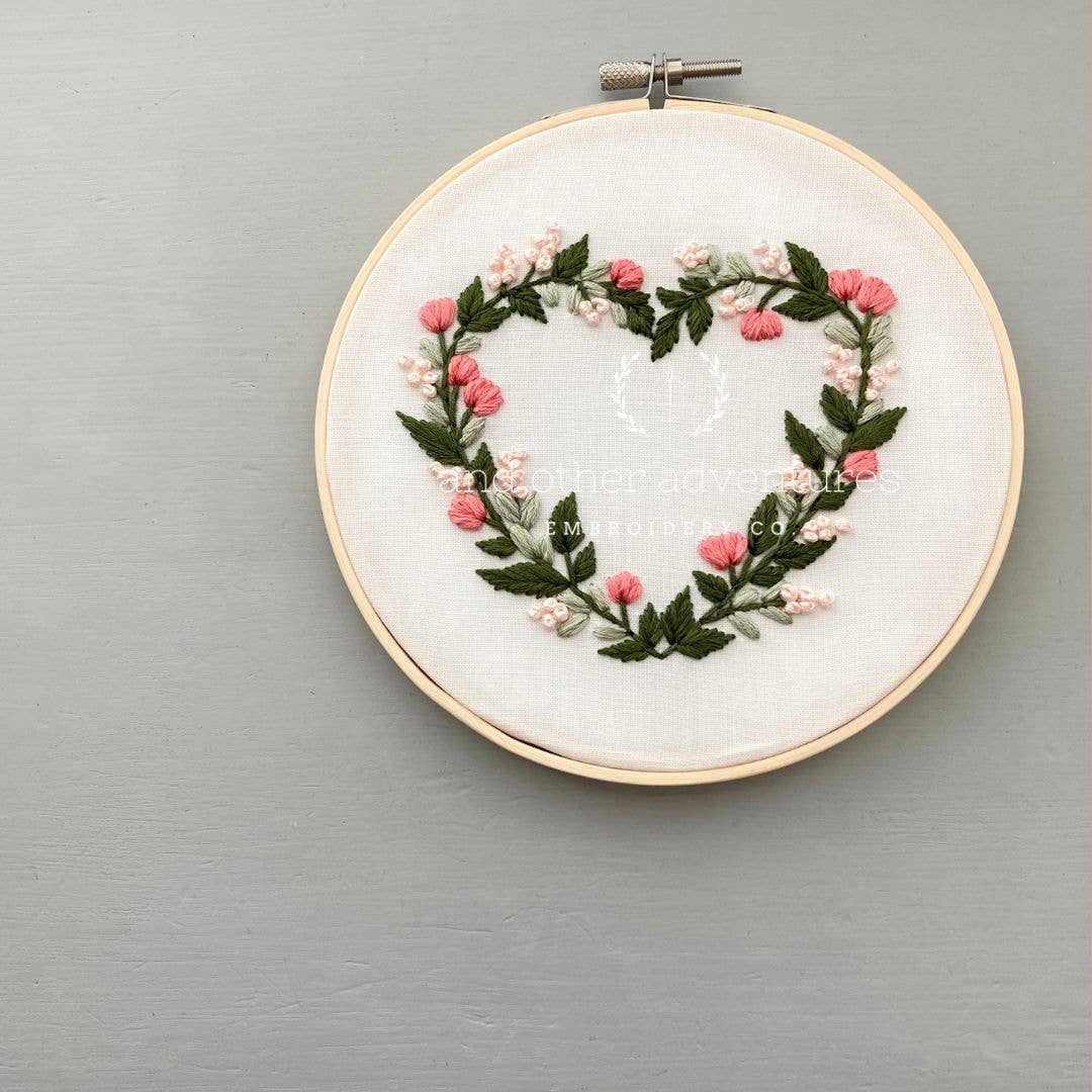 Hand Embroidery Kit - Pink Floral Heart