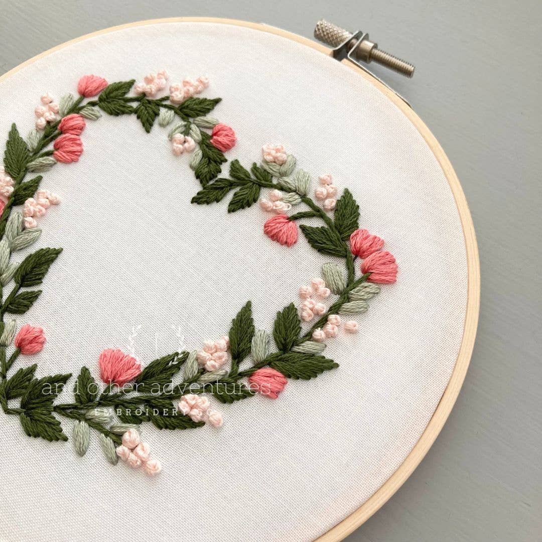 Hand Embroidery Kit - Pink Floral Heart